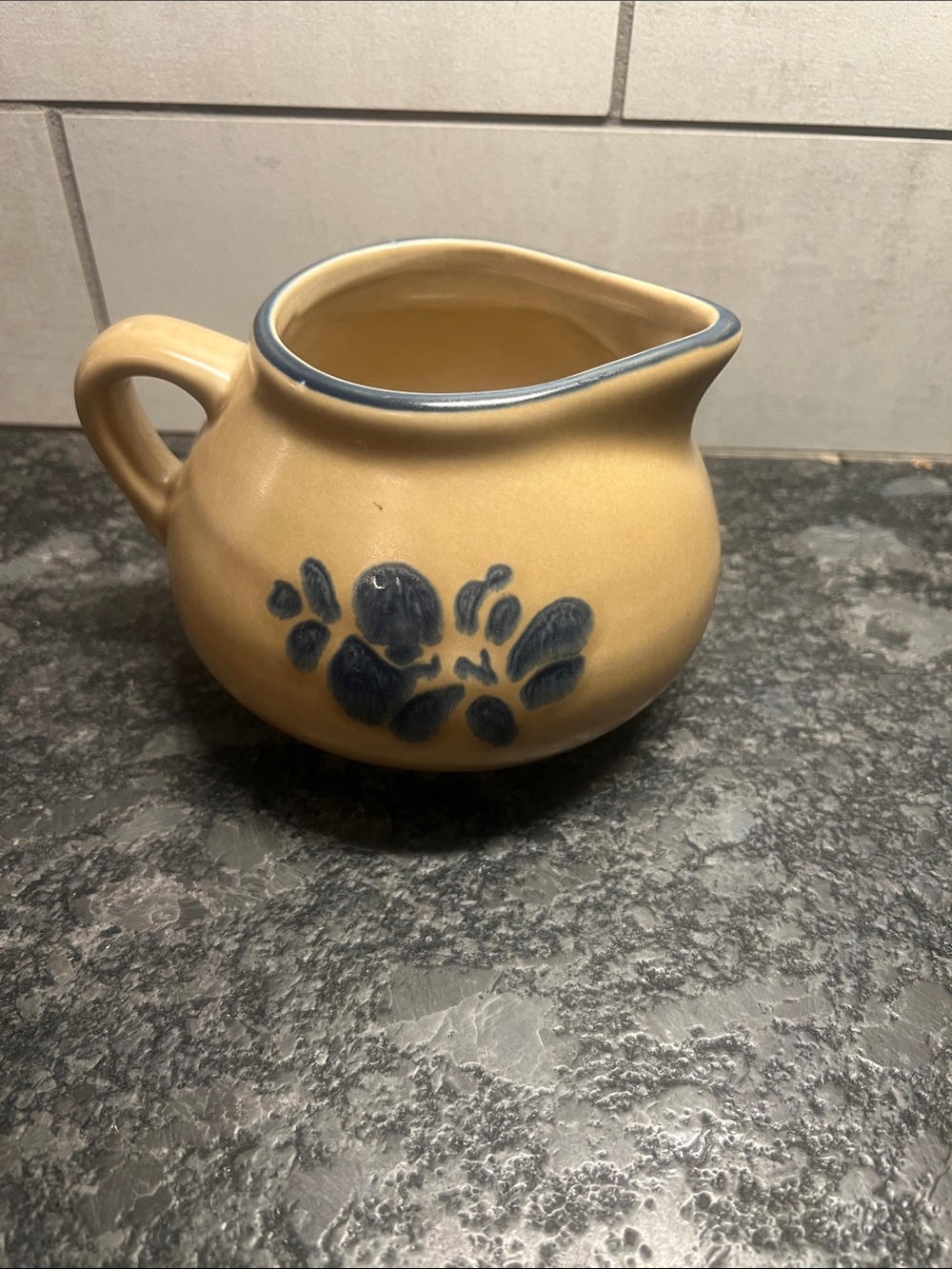 Vintage Pfaltzgraff Ceramic Cream and Blue Floral Pitcher - Folk Art